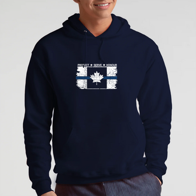 Original Tattered Thin Blue Line Canadian WHITE Flag Classic Unisex Hoodie (with FREE sticker for a limited time)