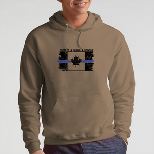 Original Tattered Thin Blue Line Canadian BLACK Flag Classic Unisex Hoodie (with FREE sticker for a limited time)