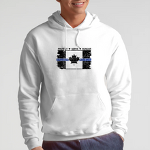 Load image into Gallery viewer, Original Tattered Thin Blue Line Canadian BLACK Flag Classic Unisex Hoodie (with FREE sticker for a limited time)