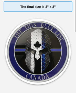 Thin Blue Line Canada 3 " Round Spartan Helmet Sticker / Decal (Regular or Holographic)