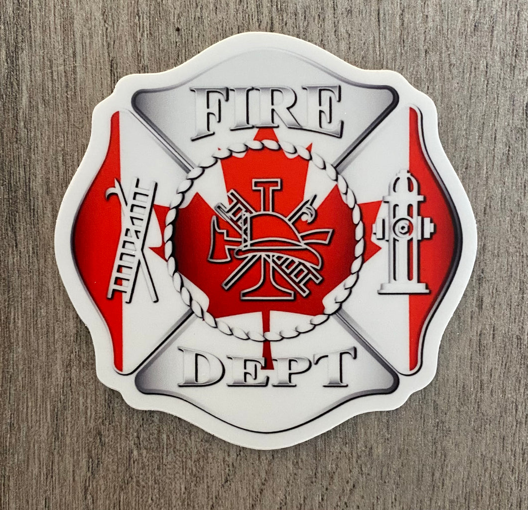 Canadian Flag Fire Dept. Sticker  (2.86 