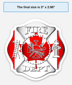 Canadian Flag Fire Dept. Sticker  (2.86 " x 3 ")