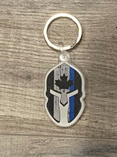 Load image into Gallery viewer, Thin Blue Line Canada Spartan Helmet Acrylic Key Chain