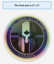 Load image into Gallery viewer, Thin Blue Line Canada 3 &quot; Round Spartan Helmet Sticker / Decal (Regular or Holographic)
