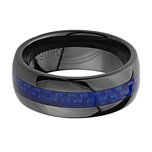 Thin Blue Line 8mm Round Edge Ceramic COMFORT-FIT RING (Size 5 to 15)
