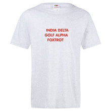 Load image into Gallery viewer, INDIA DELTA GOLF ALPHA FOXTROT Fruit of the Loom® Unisex T-shirt
