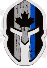 Load image into Gallery viewer, Canada Flag Thin Blue Line Spartan Helmet Decal Canadian Police Sticker