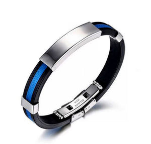 Thin Blue Line Stainless Steel Silicone Bracelet