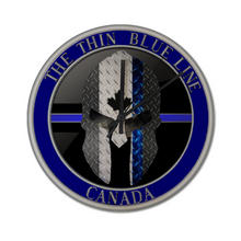 Load image into Gallery viewer, The Thin Blue Line Canada Spartan Helmet Numberless Wooden Wall Clock