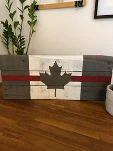 Thin Red Line Canada Flag made from One of a kind distressed / reclaimed wood