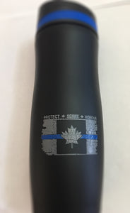 Thin Blue Line Distressed Canadian Flag 14 oz Persona® Wave Vacuum Tumbler / Travel Mug