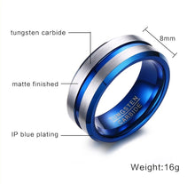 Load image into Gallery viewer, New Thin Thin Blue Line Tungsten 8mm Tungsten Carbide Ring