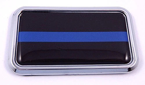 Thin Blue Line Rectanguglar Chrome Emblem 3D Car Decal Sticker 3