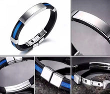Load image into Gallery viewer, Thin Blue Line Stainless Steel Silicone Bracelet