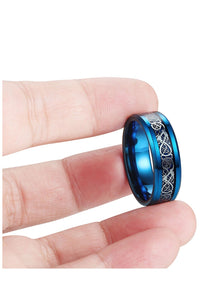 Thin Blue Line 8mm Tungsten Ring Dragon Blue Beveled Edge Size 6-14