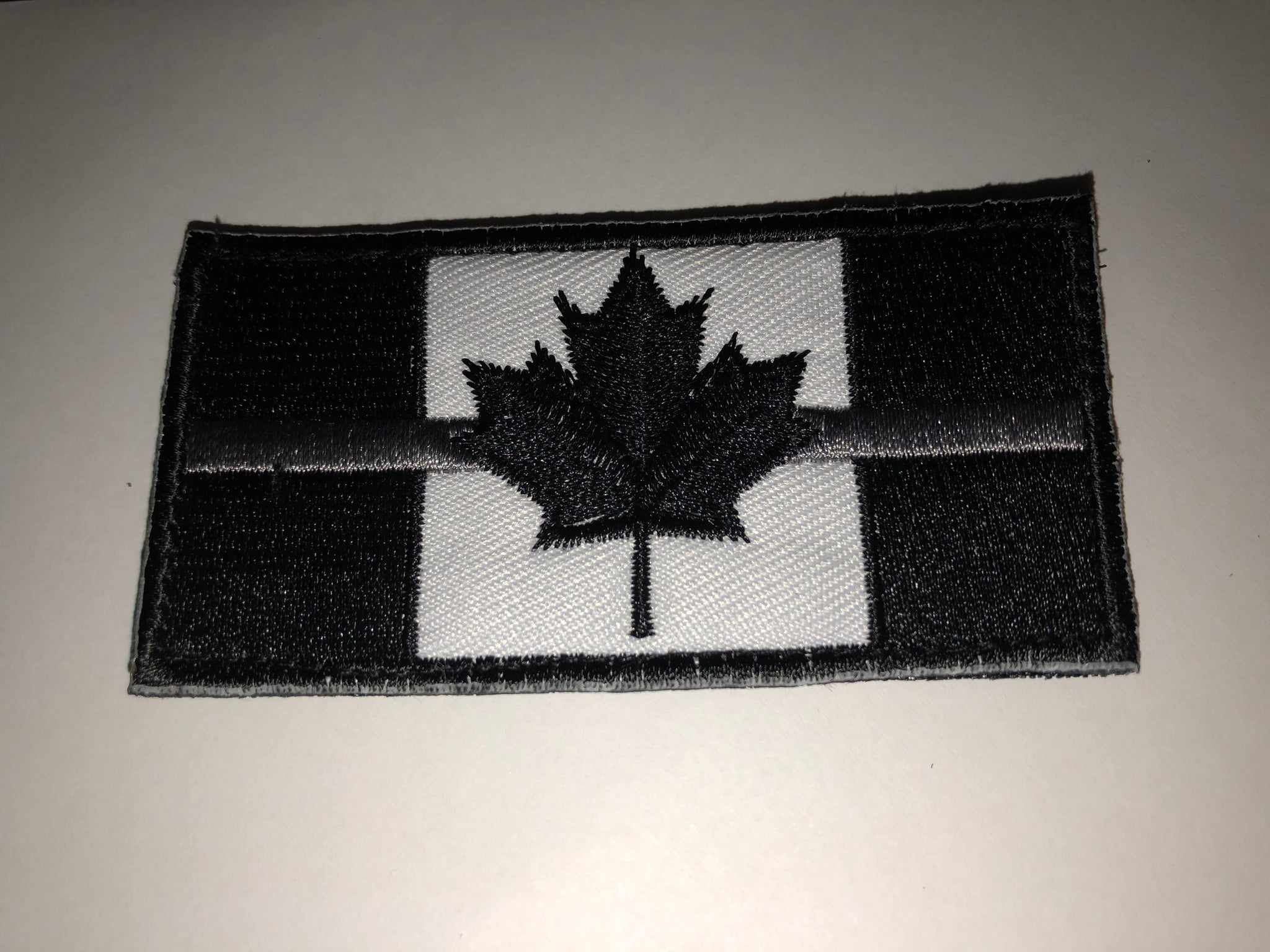 Thin Silver or Thin White Line Canadian Flag Patch (8 cm x 4 cm