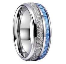 Load image into Gallery viewer, Thin Blue Line Inspired Blue Inlay Meteorite Ring (FREE Shipping)