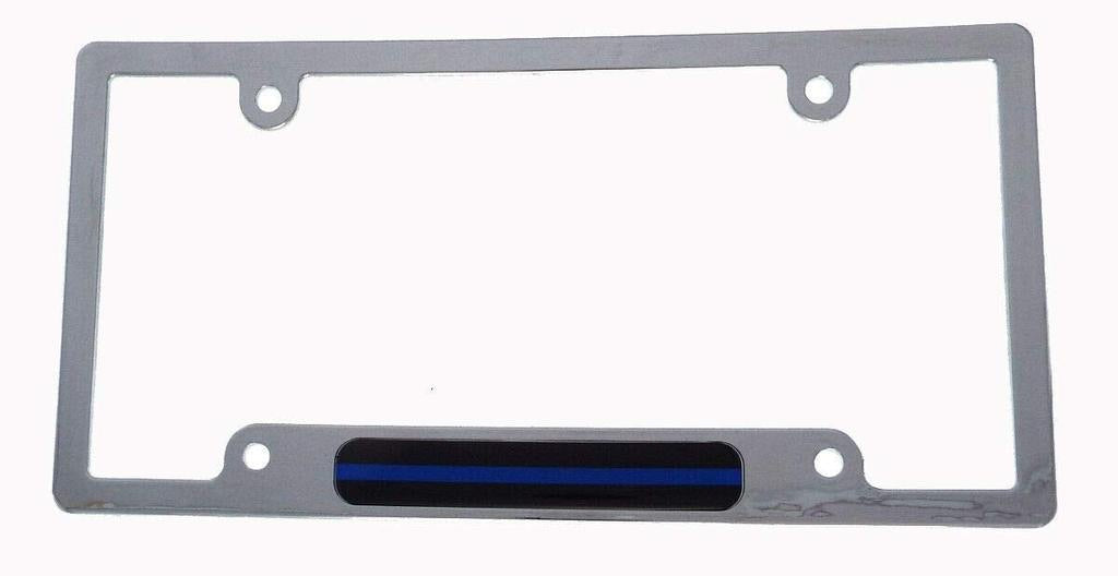 Thin Blue Line Chrome Plated Plastic License Plate Frame