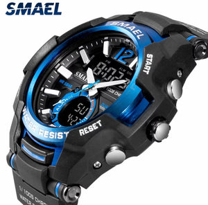 Thin Blue Line Inspired Sports Watch Waterproof 50M Analog Alarm Clock Big Dial Dual Display Wristwatch Digital Watch Stopwatch