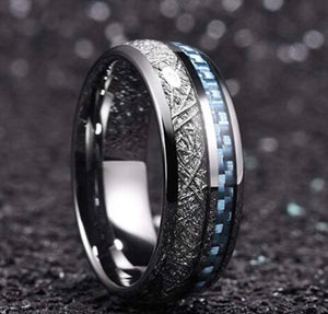 Thin Blue Line Inspired Blue Inlay Meteorite Ring (FREE Shipping)