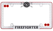 Load image into Gallery viewer, Metal Firefighter License Plate frame -Chrome/Black/Red w/Fastener caps