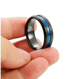 Black Thin Blue Line Tungsten 8mm Ring w/FREE SHIPPING
