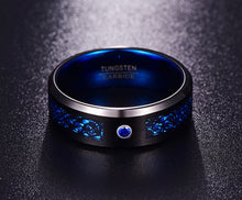 Load image into Gallery viewer, Thin Blue Line Inspired Men&#39;s Blue Tungsten Carbide Ring Inlaid Black Dragon Ring