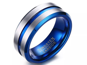 New Thin Thin Blue Line Tungsten 8mm Tungsten Carbide Ring