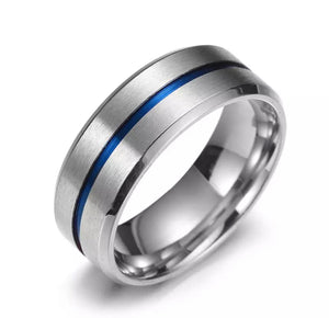 Thin Blue Line Titanium Ring