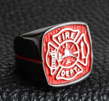 Load image into Gallery viewer, Thin Red Line Stainless Steel “Fire. Dept.”’Ring