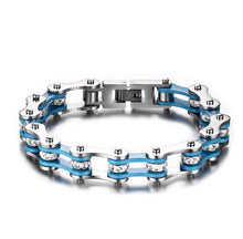 Load image into Gallery viewer, Thin Blue Line Mealguet Jewelry Unisex Stainless Steel Motorcycle Biker Chain Link Bracelets with Rhinestones