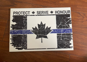 Classic Thin Blue Line Tattered Canadian Flag Wooden Plaque (Wall Art)