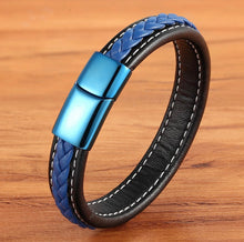 Load image into Gallery viewer, Thin Blue Line Leather Bracelet With Stainless Steel Clasp (2 models)