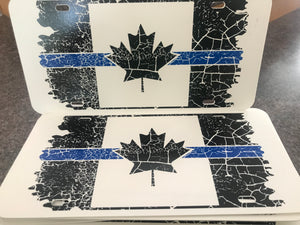 Thin Blue Line Distressed Canadian Flag License Plate