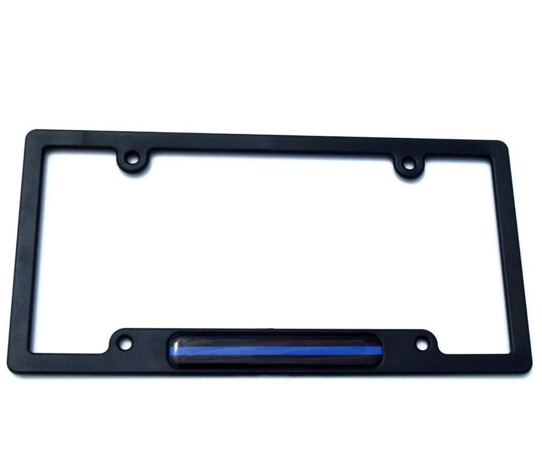 Thin Blue Line Flag Black Plastic Car License Plate Frame Dome Decal