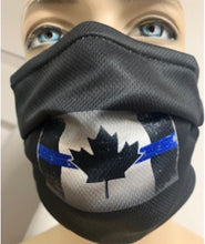 Load image into Gallery viewer, MADE IN CANADA 🇨🇦 Thin Blue Line Tattered Canadian Flag 3 Ply Washable Defender Face Mask (Free Shipping)