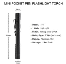 Load image into Gallery viewer, Portable Mini Penlight LED Flashlight Torch with Pen Clip
