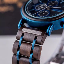Load image into Gallery viewer, Thin Blue Line Inspired BOBO BIRD Men’s Wooden Watch  with engraved Name or Badge # (FREE Shipping)