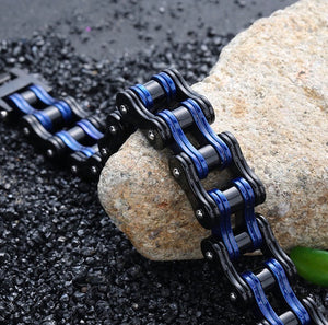 Thin Blue Line Men’s Stainless Steel Biker Link Chain Wristband Motorcycle Bangle 8.5 inch