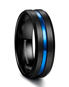 Black Thin Blue Line Tungsten 8mm Ring w/FREE SHIPPING