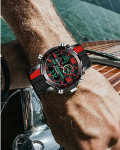 Thin Blue and Thin Red Line Inspired Men's Dual Display Analog Digital Chronograph Waterproof Watch