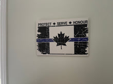 Load image into Gallery viewer, Classic Thin Blue Line Tattered Canadian Flag Wooden Plaque (Wall Art)