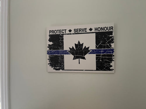 Classic Thin Blue Line Tattered Canadian Flag Wooden Plaque (Wall Art)