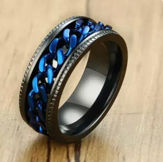 Thin Blue Line Inspired Titanium Stainless Steel Chain Spinner Ring ...