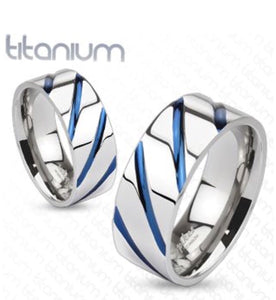 Thin Blue Line Solid Titanium Blue IP Striped Band Ring