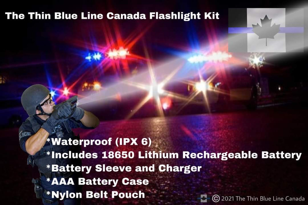 Fall / Winter Promo: With each order of $149.99 and over (pre tax/shipping), you will receive The Official Thin Blue Line Canada Tactical Flashlight 🔦 Kit (a $59.99 value) absolutely FREE! (Must add Kit to cart and enter promo code FLASH at check out)