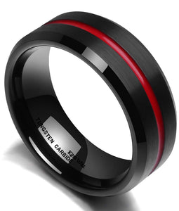 Thin Red Line Black Tungsten Ring
