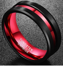 Load image into Gallery viewer, Thin Red Line Black Tungsten Red Inner Plated Ring