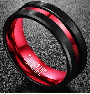 Thin Red Line Black Tungsten Red Inner Plated Ring