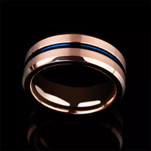 Load image into Gallery viewer, Thin Blue Line Rose Gold Tungsten Carbide Ring